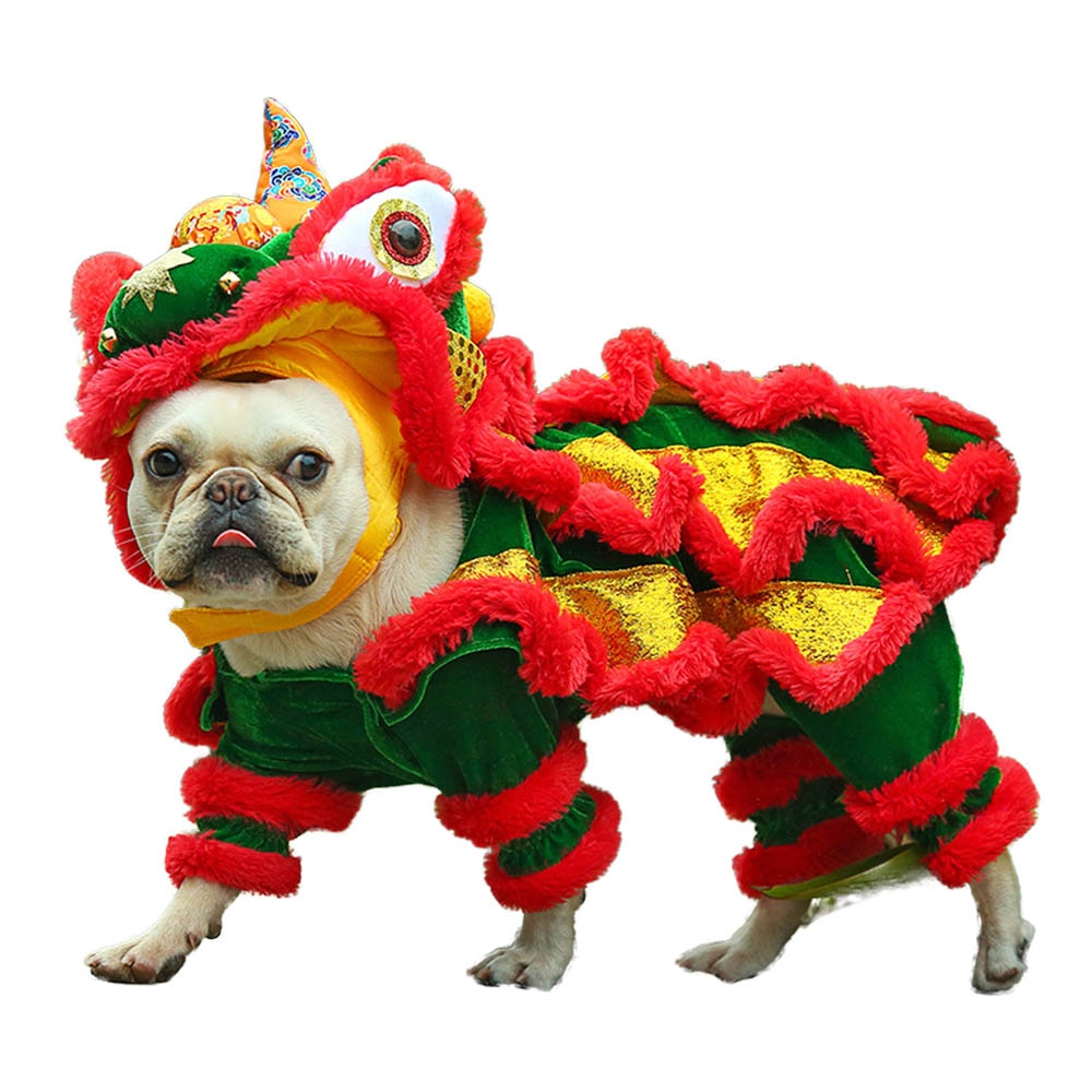 Chinese Lion Dance Pet Costume for Festive Photos