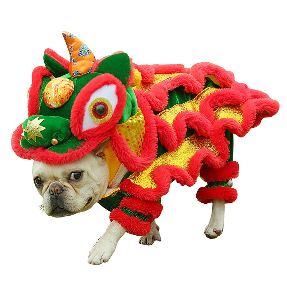 Chinese Lion Dance Pet Costume for Festive Photos