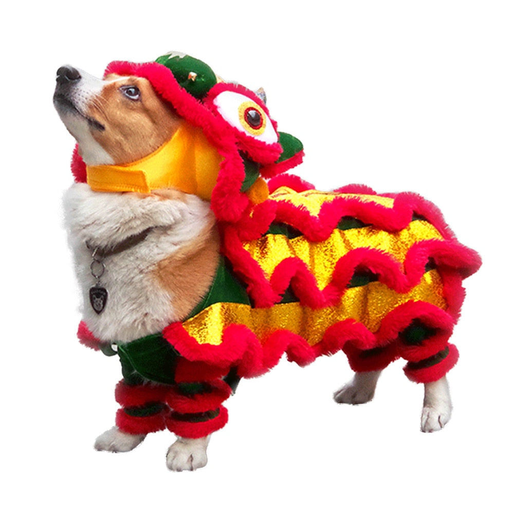 Chinese Lion Dance Pet Costume for Festive Photos