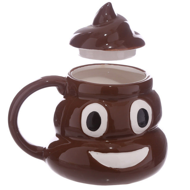 Funny Poop Mug Ceramic Coffee Cup with Lid and Handle