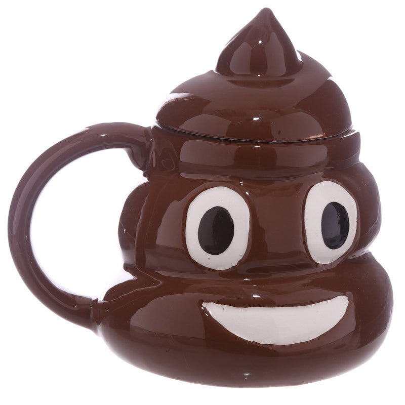 Funny Poop Mug Ceramic Coffee Cup with Lid and Handle
