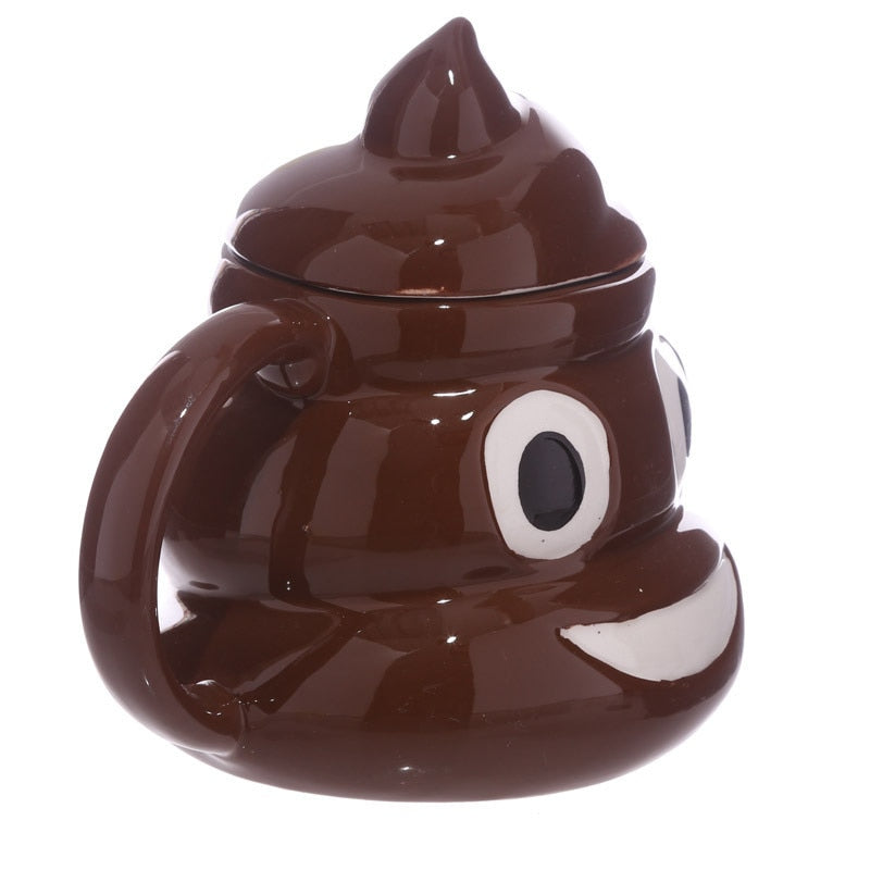 Funny Poop Mug Ceramic Coffee Cup with Lid and Handle