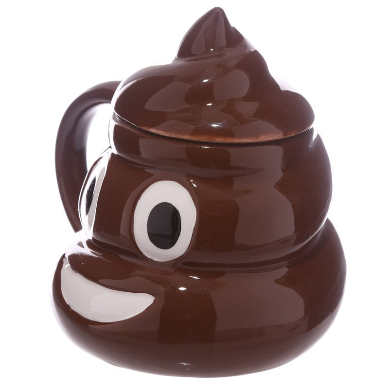 Funny Poop Mug Ceramic Coffee Cup with Lid and Handle