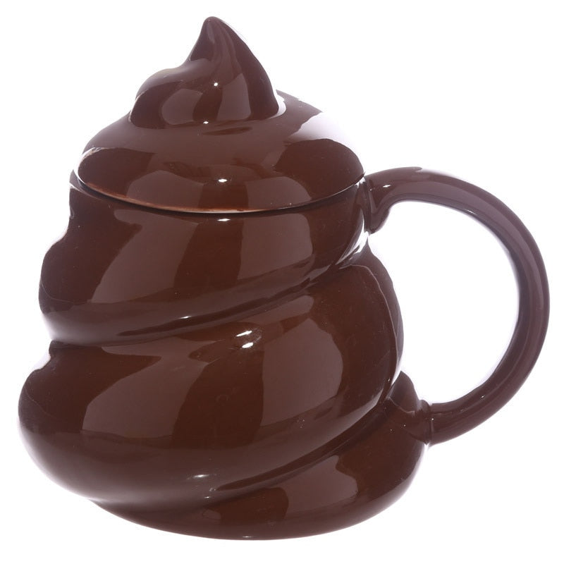 Funny Poop Mug Ceramic Coffee Cup with Lid and Handle