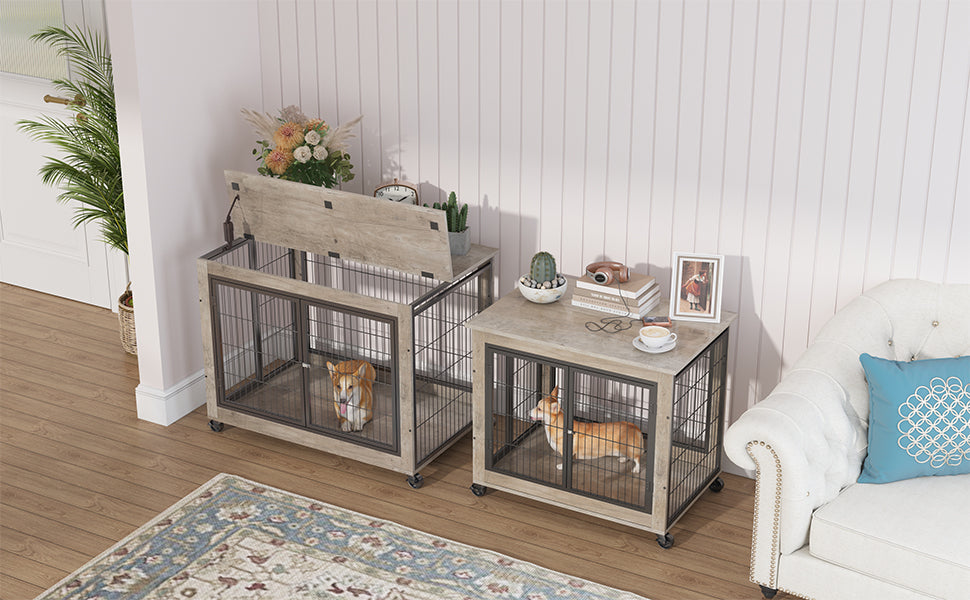 Furniture Style Dog Crate Side Table With Wheels