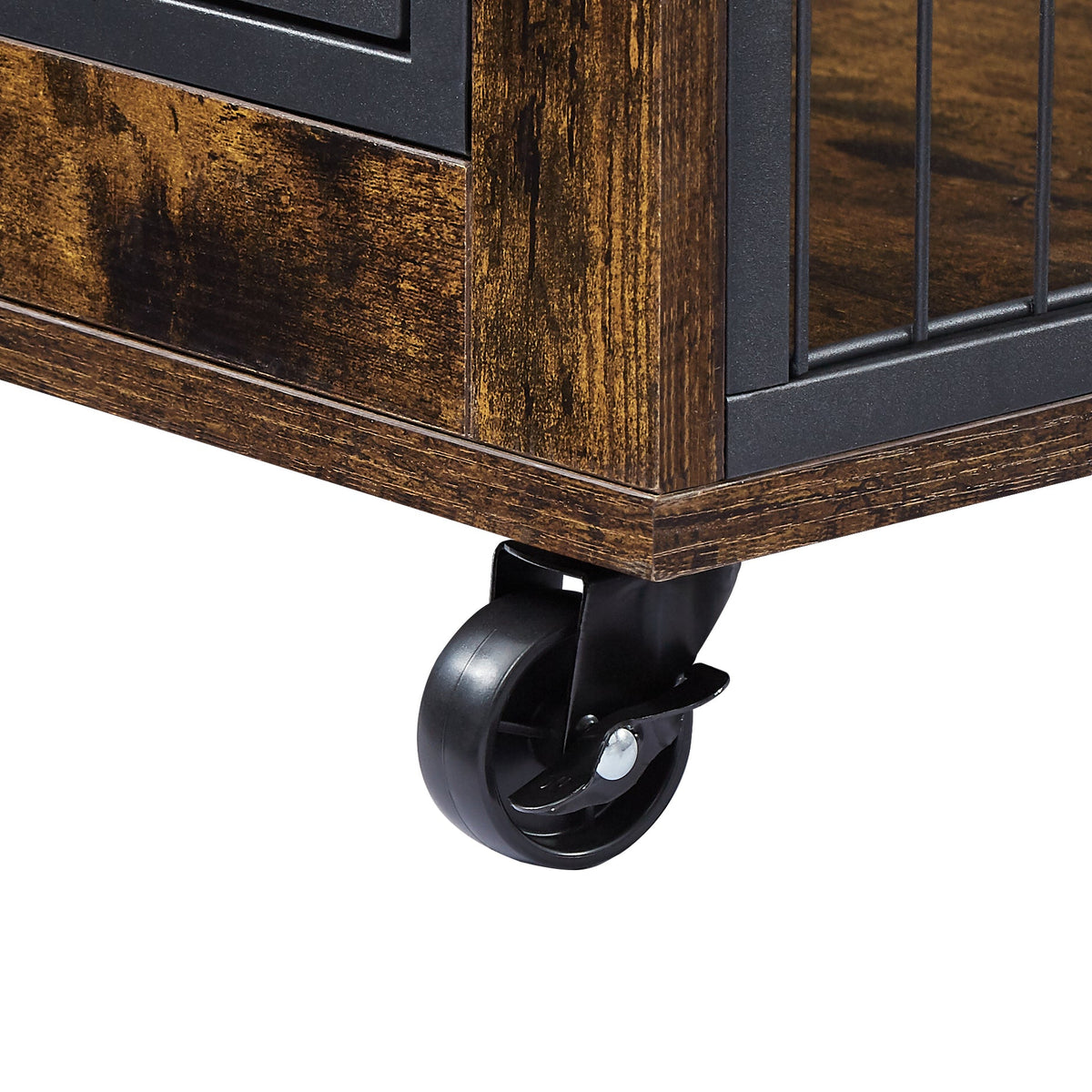 Rustic Furniture Style Dog Crate Side Table on Wheels