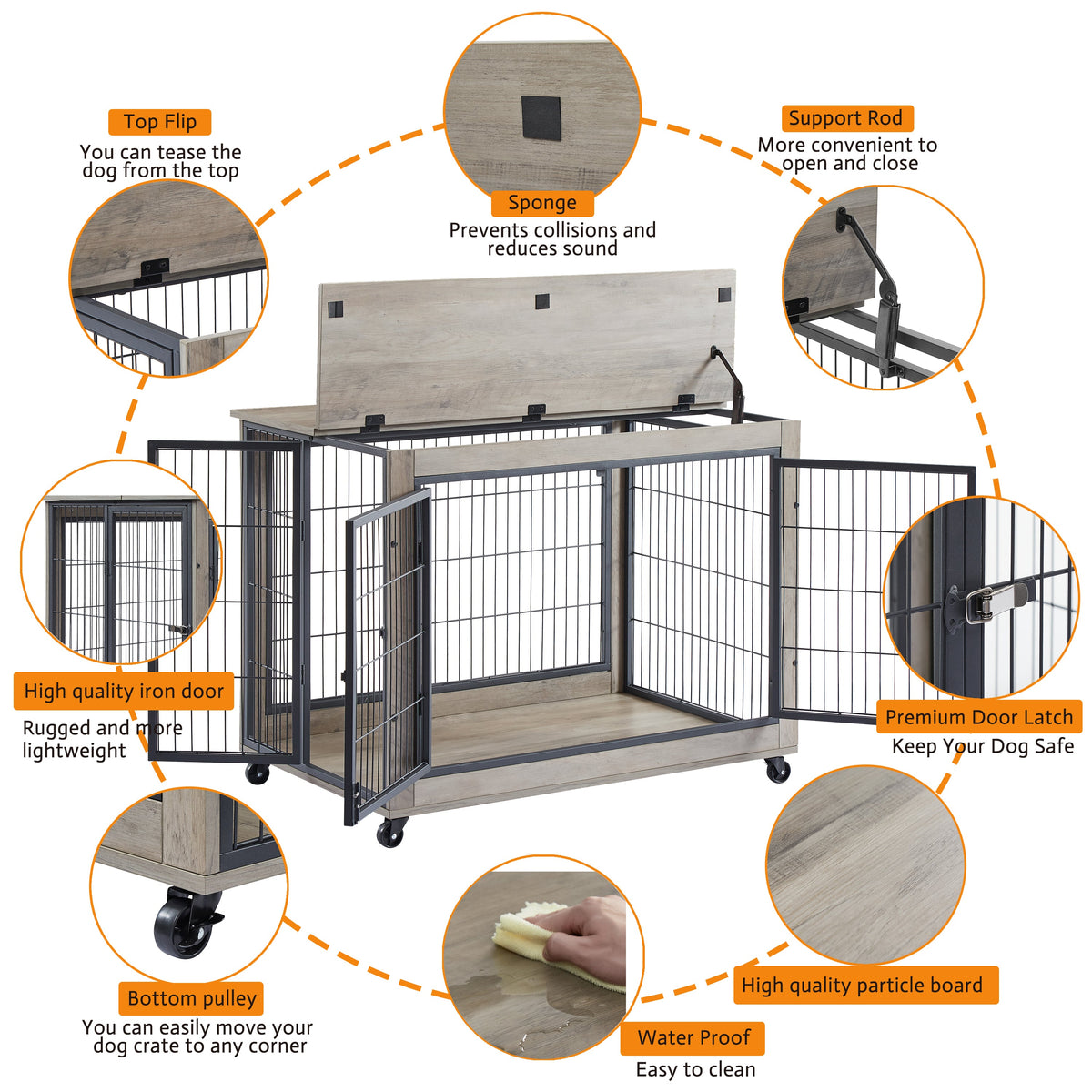 Furniture Style Dog Crate Side Table With Wheels