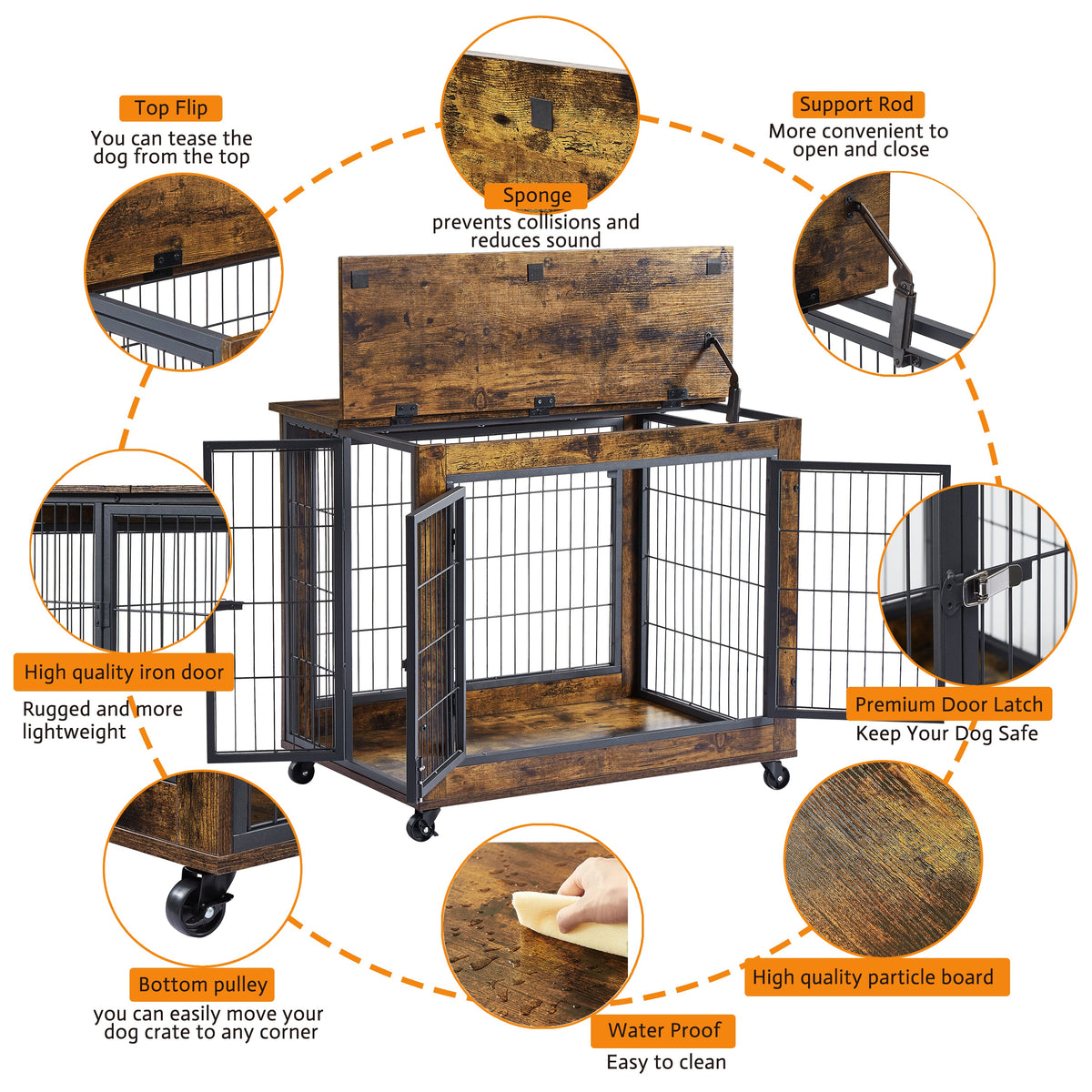 Rustic Furniture Style Dog Crate Side Table on Wheels