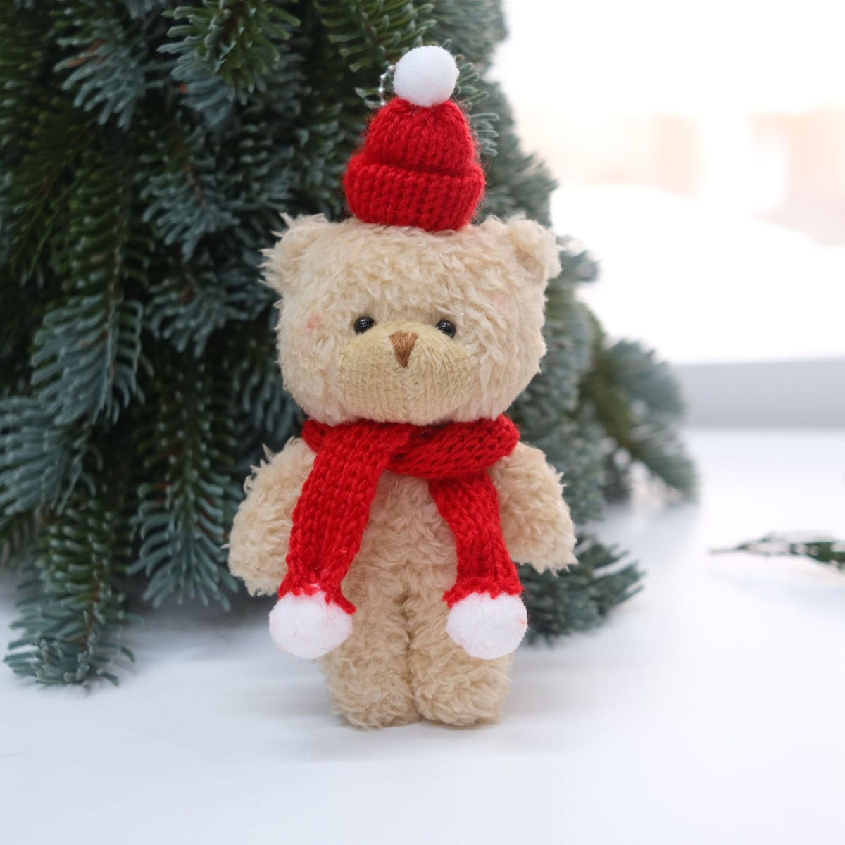 Fuzzy Bear Christmas Ornament for Festive Tree Charm