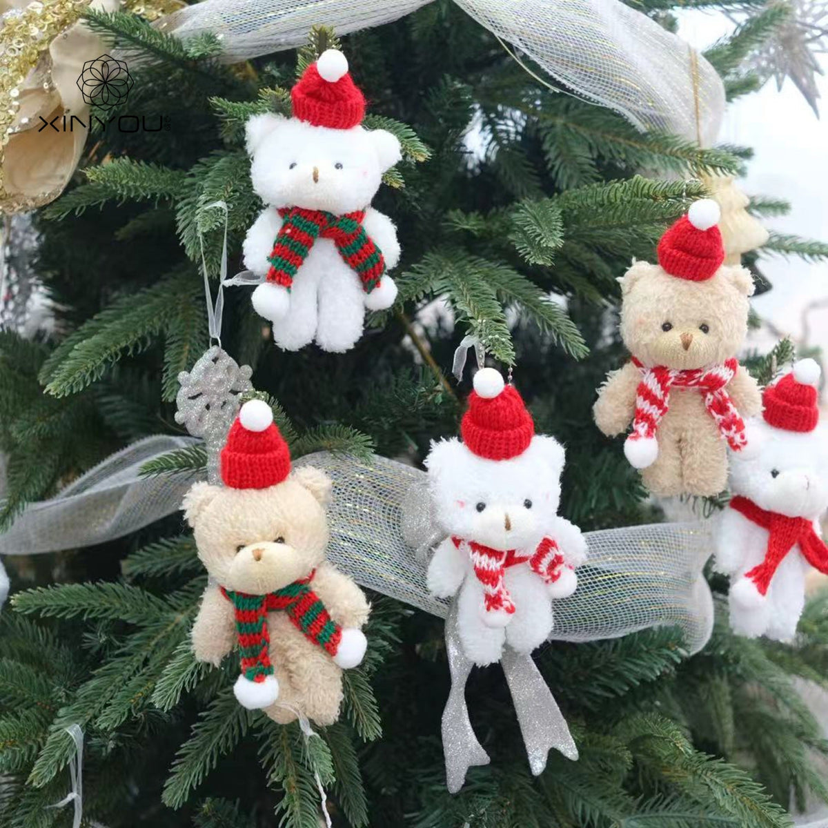 Fuzzy Bear Christmas Ornament for Festive Tree Charm