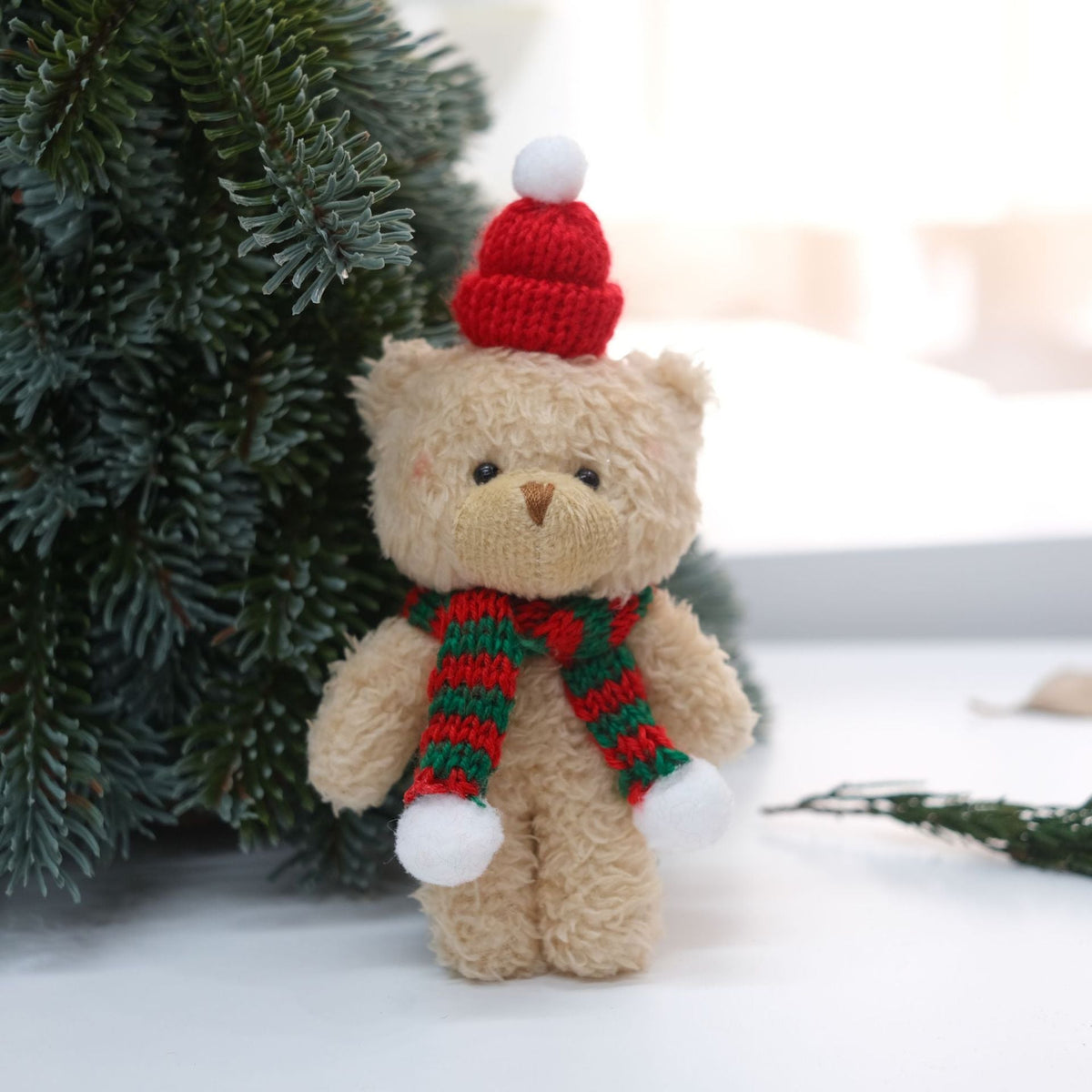 Fuzzy Bear Christmas Ornament for Festive Tree Charm