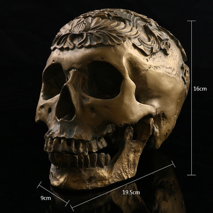Resin Skull Ornament – Antique Gold Gothic Shelf Decor