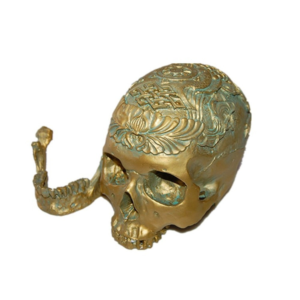 Resin Skull Ornament – Antique Gold Gothic Shelf Decor