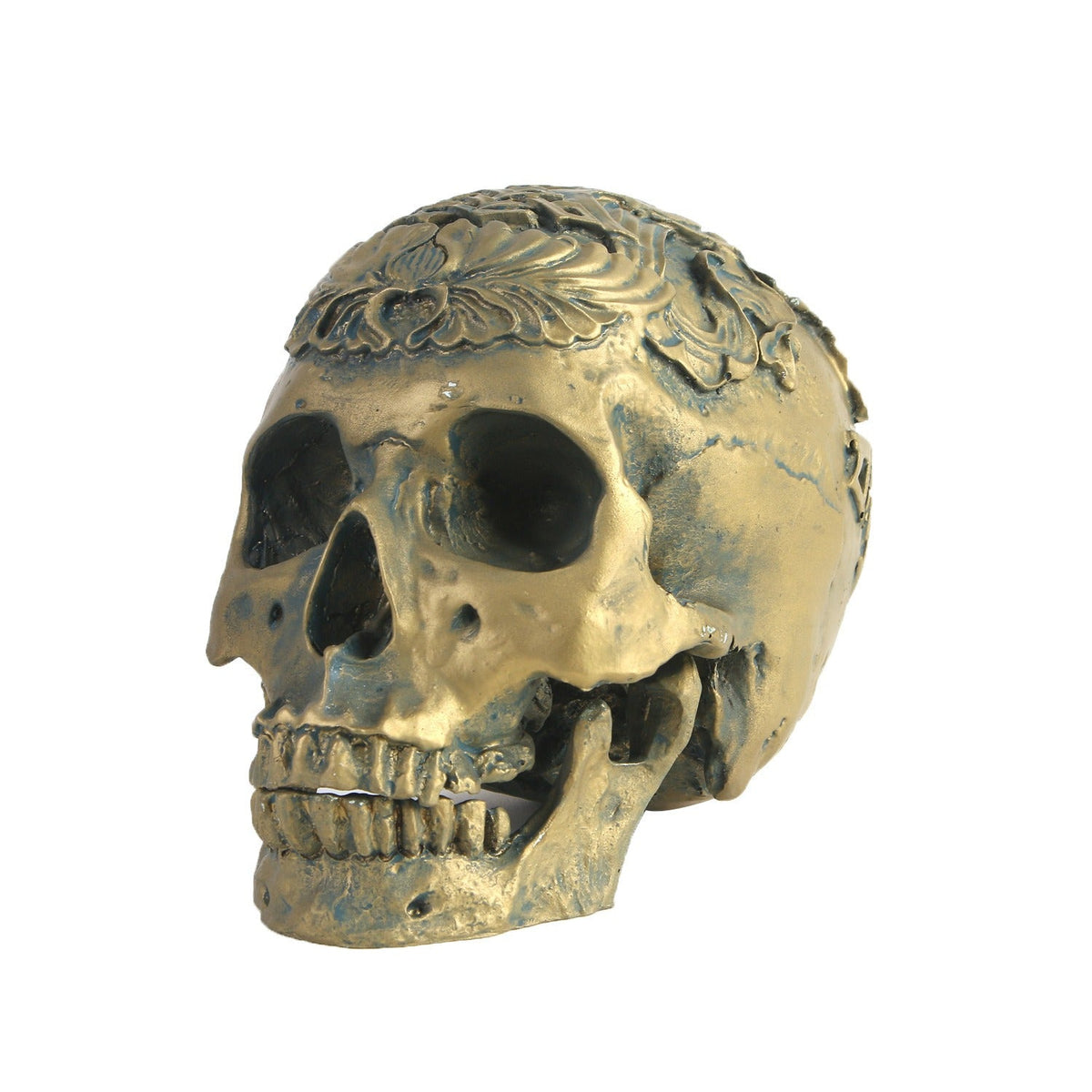 Resin Skull Ornament – Antique Gold Gothic Shelf Decor