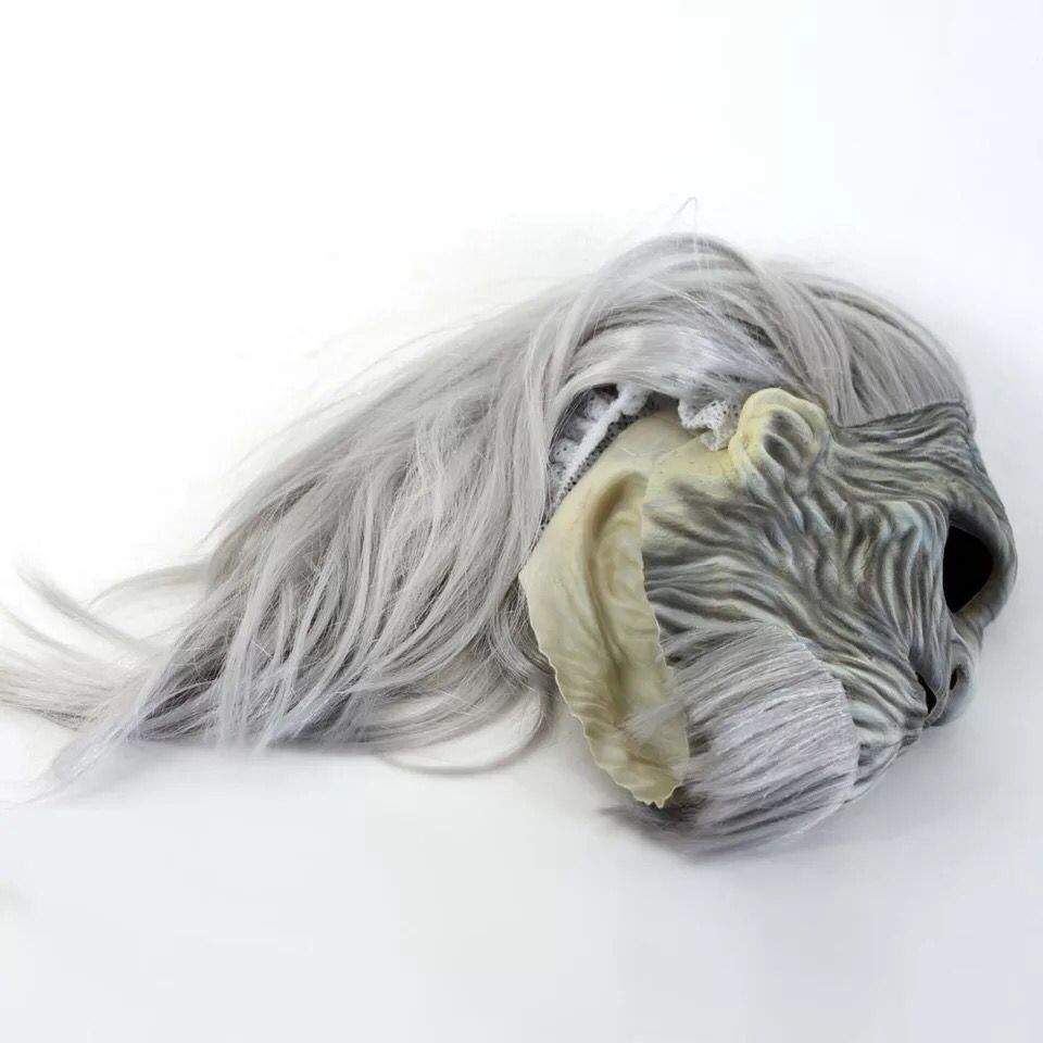 White Walker Cosplay Mask With Long Attached Gray Wig