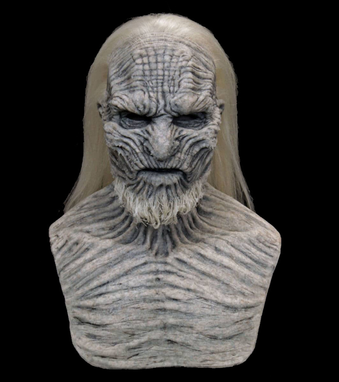 White Walker Cosplay Mask With Long Attached Gray Wig