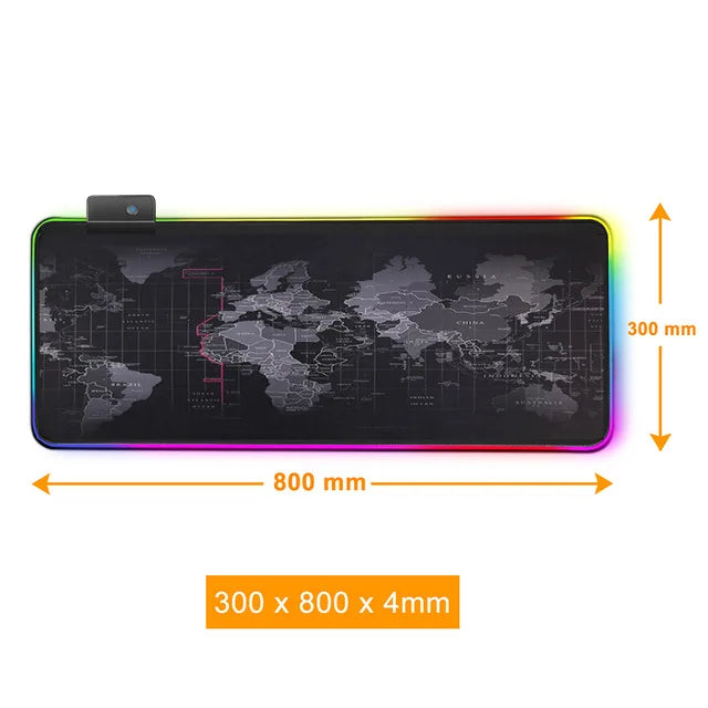 Large RGB Gaming Mouse Pad: Smooth World Map Desk Mat