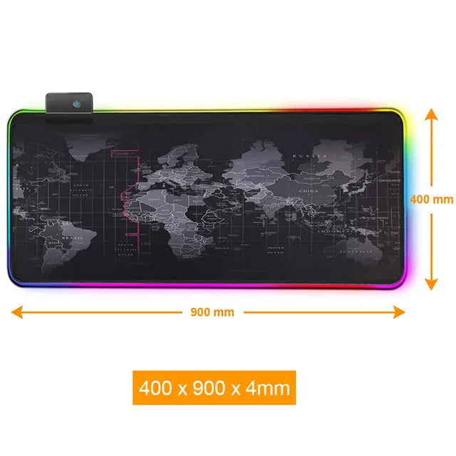 Large RGB Gaming Mouse Pad: Smooth World Map Desk Mat