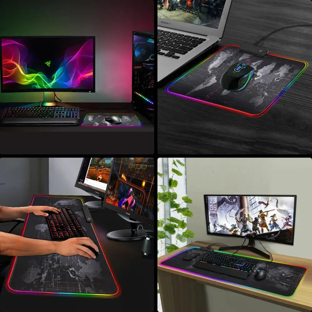 Large RGB Gaming Mouse Pad: Smooth World Map Desk Mat