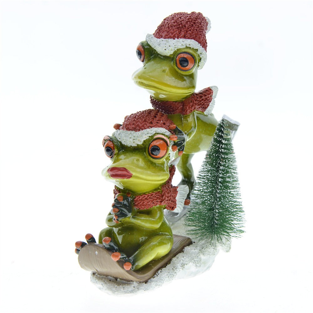 Frog Couple Christmas Decoration With Winter Scene