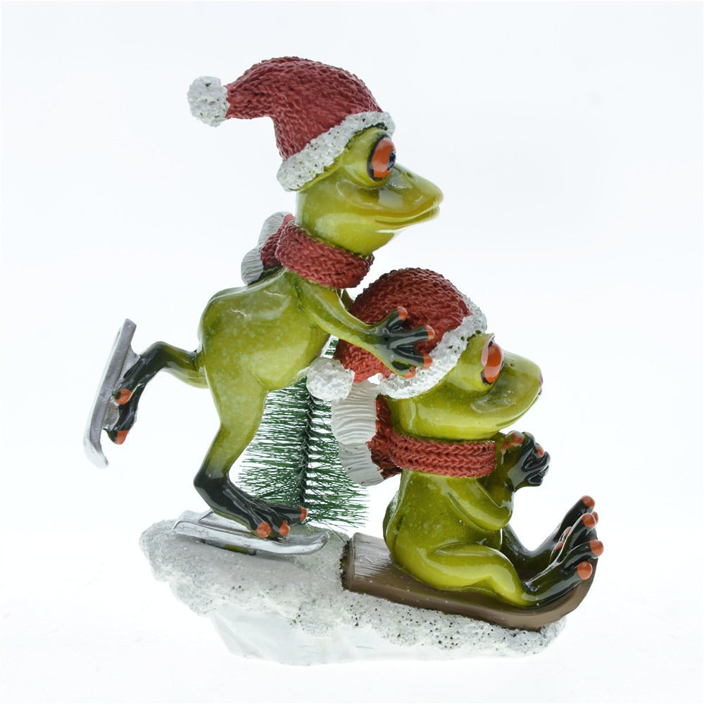 Frog Couple Christmas Decoration With Winter Scene