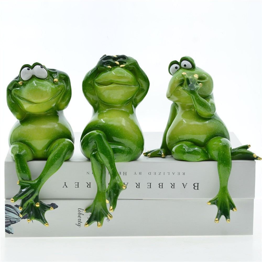 Frog Garden Decor Set of Three Playful Resin Figures