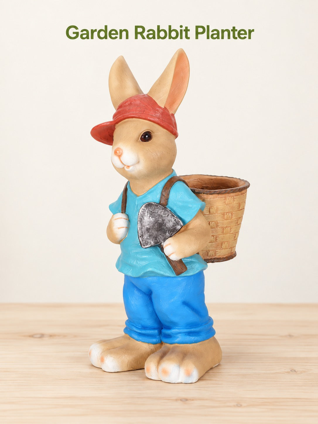 Garden Rabbit Planter Statue with Woven Basket Charm