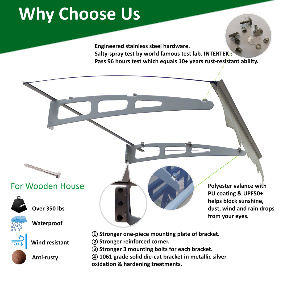Door Window Canopy with Clear Polycarbonate Rain Cover