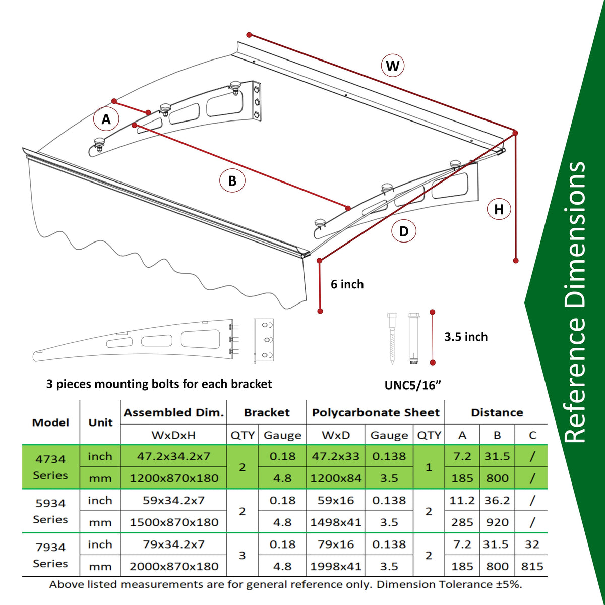 Door Window Canopy with Clear Polycarbonate Rain Cover