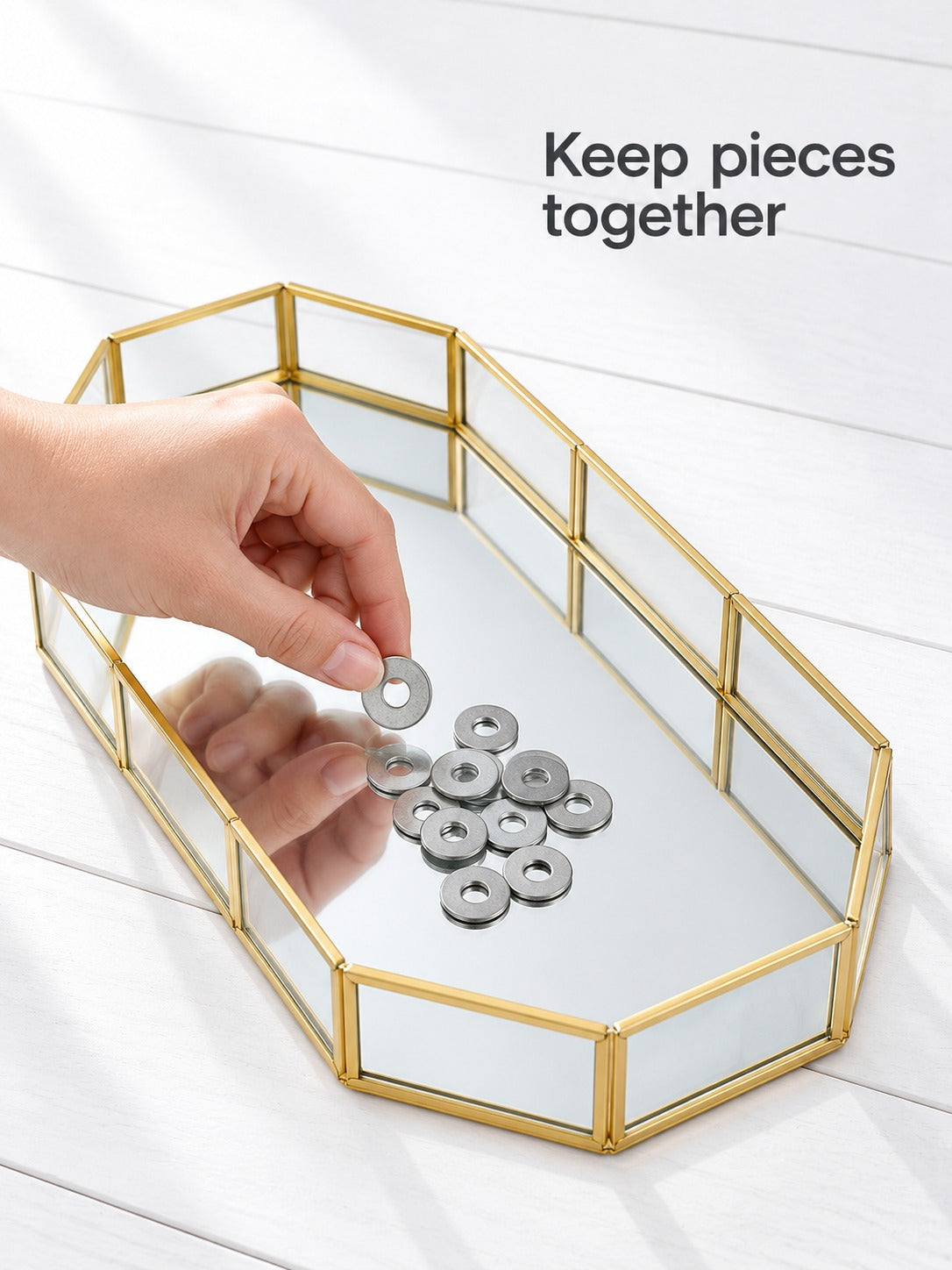 Geometric Brass Glass Vanity Tray Organizer for Perfume