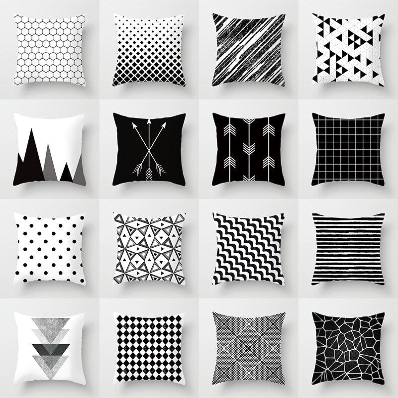 Black and White Geometric Throw Pillow Cover for Sofa