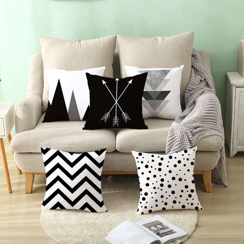 Black and White Geometric Throw Pillow Cover for Sofa