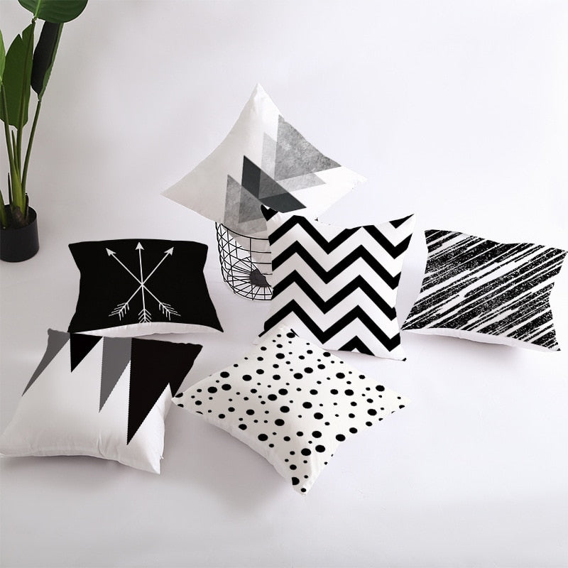 Black and White Geometric Throw Pillow Cover for Sofa