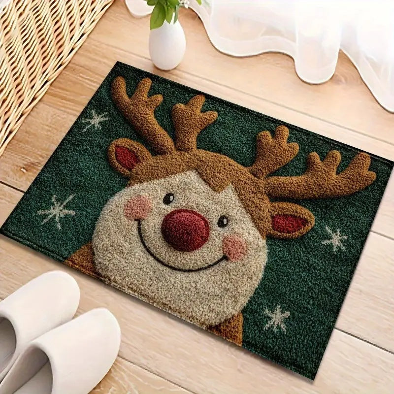 Gingerbread Reindeer Welcome Mat, Non-Slip Christmas