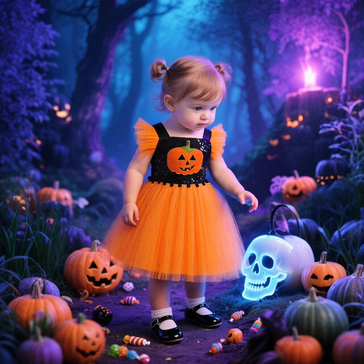 Girls' Halloween Princess Dress with Sequin Tulle