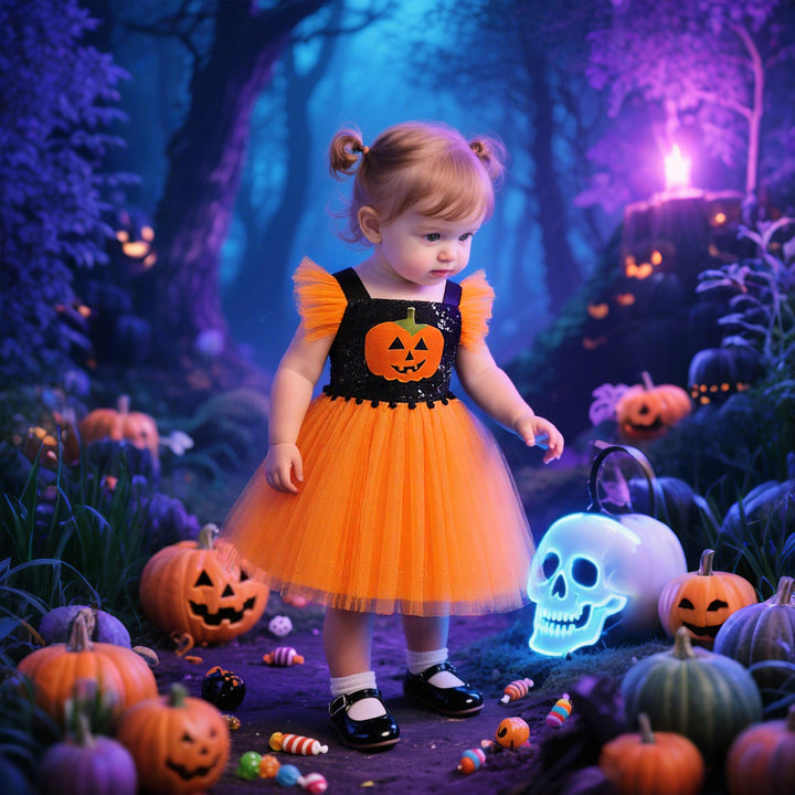 Girls' Halloween Princess Dress with Sequin Tulle