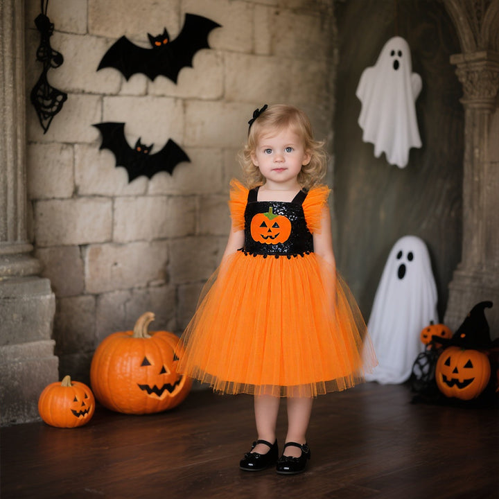 Girls' Halloween Princess Dress with Sequin Tulle