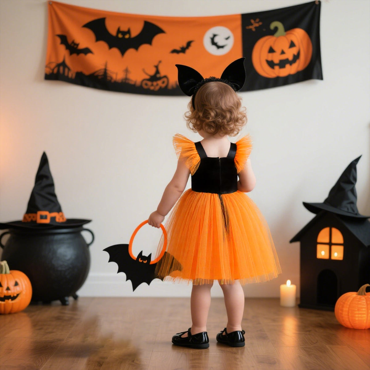 Girls' Halloween Princess Dress with Sequin Tulle