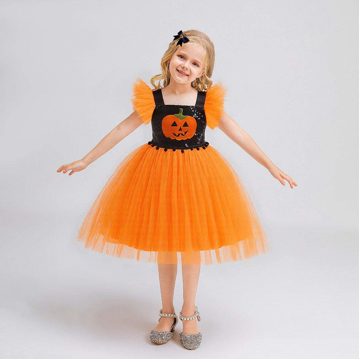 Girls' Halloween Princess Dress with Sequin Tulle