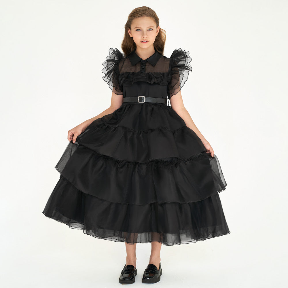 Girls' Gothic Princess Dress With Layered Tulle Skirt