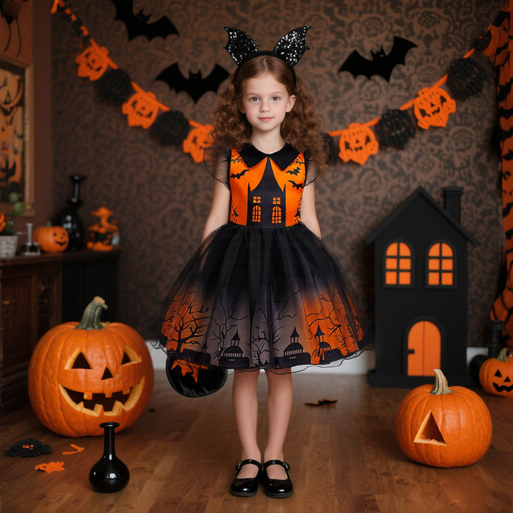 Girls' Halloween Cosplay Dress – Spooky Tulle Costume