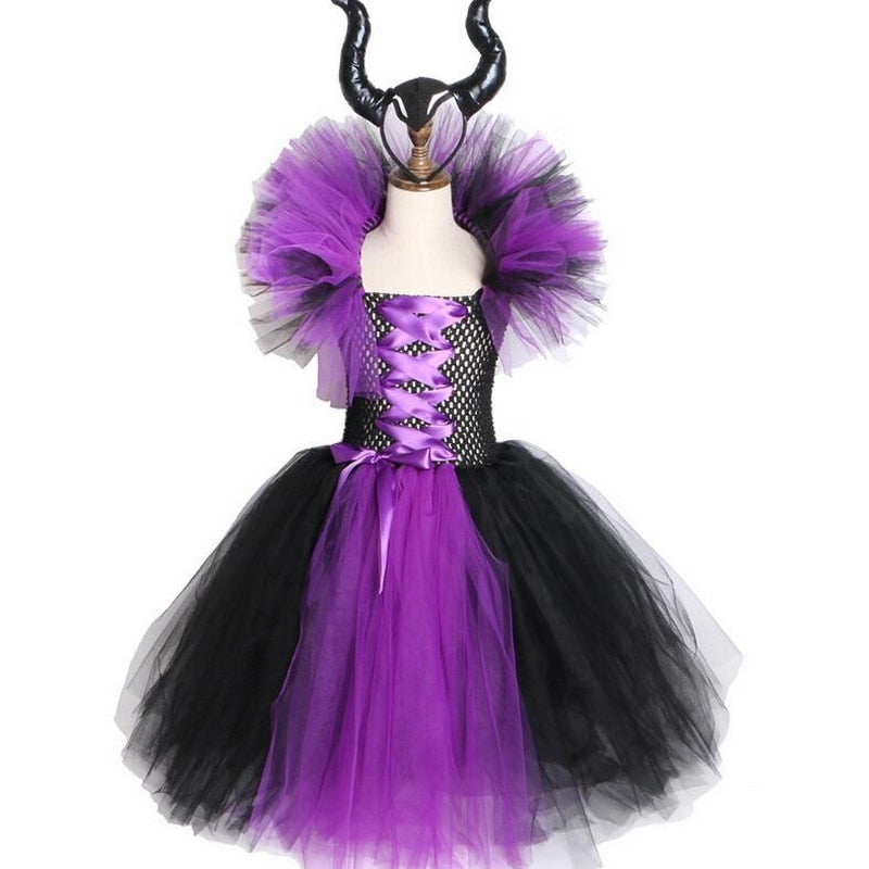 Girls Witch Costume Dress with Horned Headpiece Set