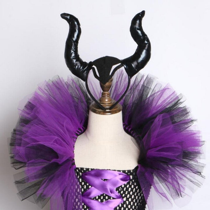 Girls Witch Costume Dress with Horned Headpiece Set