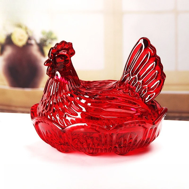 Glass Chicken Candy Jar Decorative Serving Dish Bowl