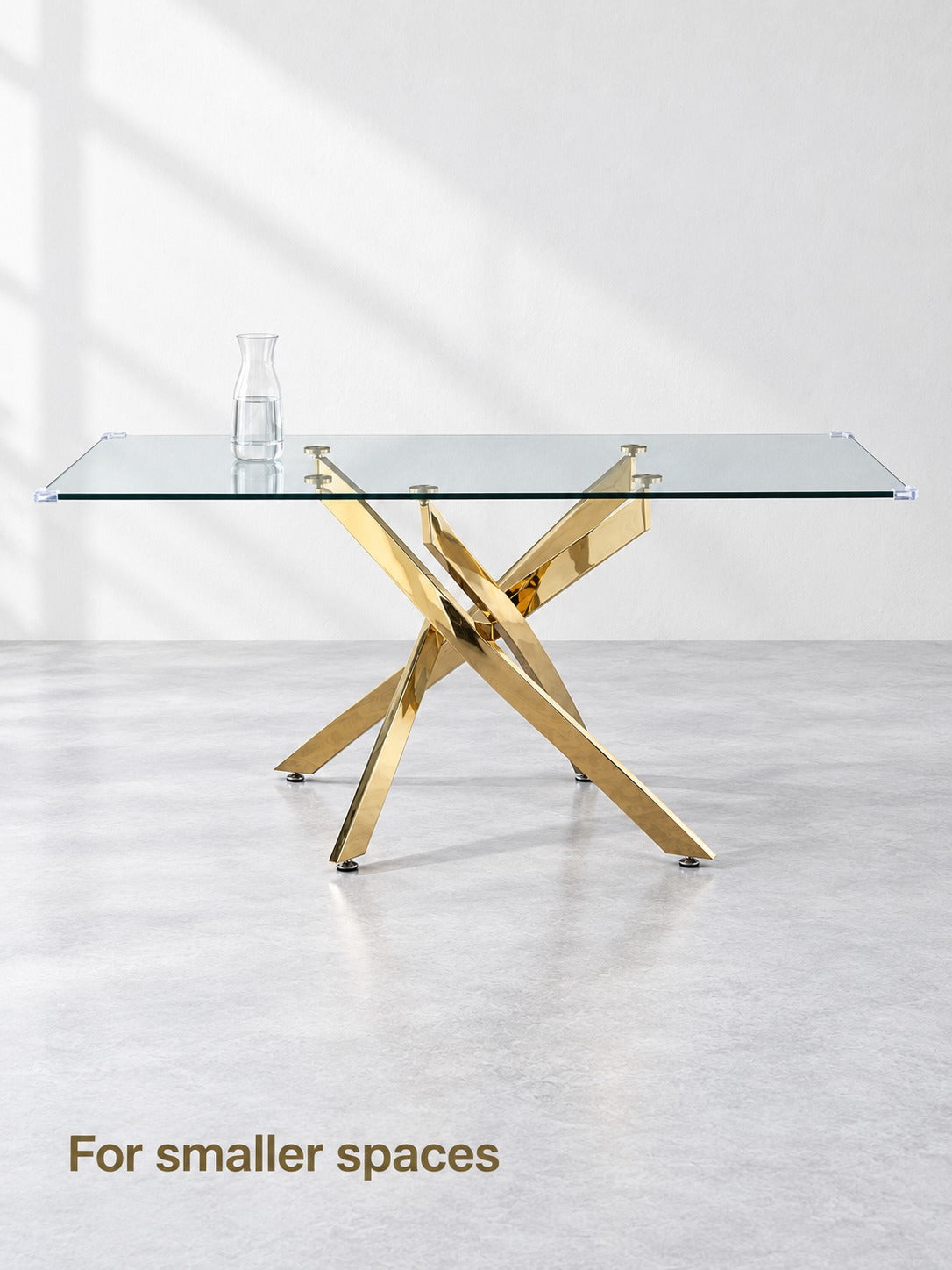 Glass Dining Table with Gold X-Base for Small Rooms