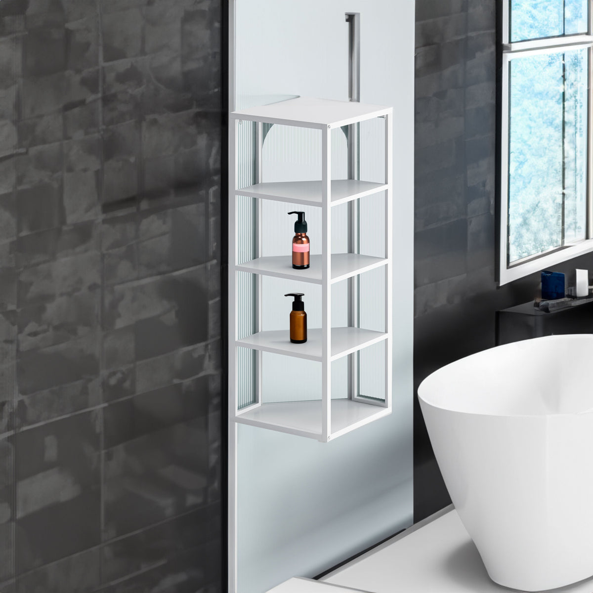 Four-Tier Glass Door Corner Wall Cabinet for Bathroom
