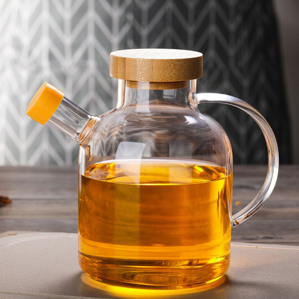 Glass Oil Dispenser Bottle with Bamboo Lid, 650ml Drip-Free