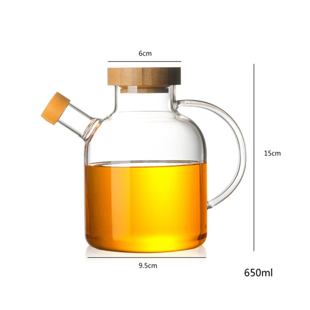 Glass Oil Dispenser Bottle with Bamboo Lid, 650ml Drip-Free