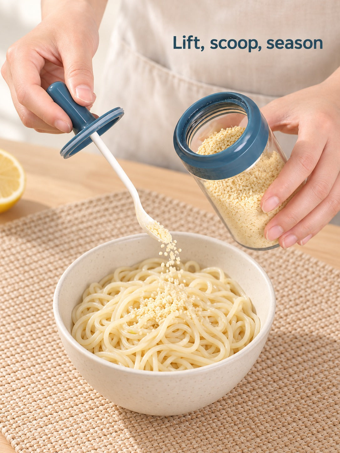 Glass Seasoning Jar with Spoon Lid for Tidy Counters