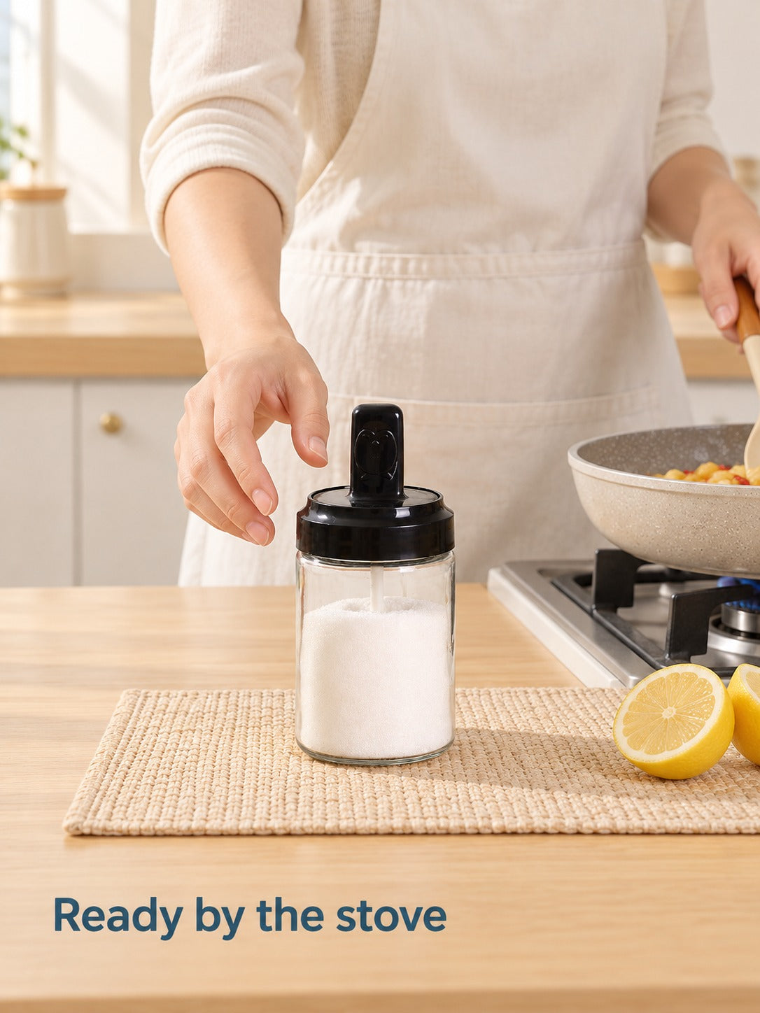 Glass Seasoning Jar with Spoon Lid for Tidy Counters